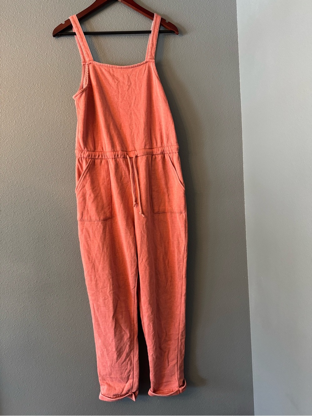 Hippie Rose Coral Pink Cotton Drawstring Jumpsuit